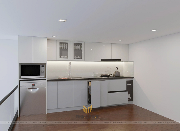 Tủ Bếp Acrylic màu trắng thiết kế nhỏ gọn